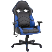 Vinsetto Ergonomic PU Leather Gaming Chair Stylish Blue Panel Swivel w/ 5 Wheels Adjustable Height Armrests Home Office Chair Comfortable Black&Blue(m-11)
