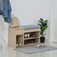 HOMCOM Multi-Storage Shoe Bench w/ Drawer 3 Compartments Cushioned Home Organisation Furniture Tidy Boots Hallway Entryway Brown(m-2)