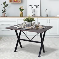 HOMCOM Dining Table Drop Leaf Metal Frame MDF Top Folding Expandable 6 Person Brown(m-10)