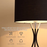 HOMCOM Modern Tripod Floor Lamp, Free Standing Light with Metal Frame, Fabric Lampshade and E27 Base for Living Room, Bedroom, Office, 146cm, Black(m-4)