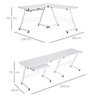 HOMCOM Office Gaming Desk L Shape Straight Corner Table Computer Work Station Laminated Sturdy w/ Keyboard Tray White(m-3)
