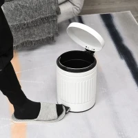 HOMCOM 5L Compact Bin Steel Body Removable Bucket Quiet-Close Lid w/ Pedal Handle Lid Rubbish Trash Can Home Office Bedroom Bathroom Living Room Garbage Tidy Clean White(m-7)