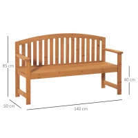 Outsunny Banco de Jardim de 3 Lugares Banco de Ripas de Madeira com Encosto Apoio para os Braços Terraço Varanda Exterior Carga 320kg 140x50x85cm Natural(m-3)