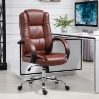Vinsetto Office Chair, PU Leather Desk Chair with 13cm Soft Padded Seat and Backrest, Swivel Chair with Adjustable Height and Rolling Wheels, Brown(m-2)