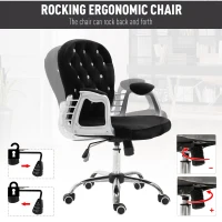 Vinsetto Office Chair Ergonomic 360° Swivel Diamante Tufted Home Work Velour Padded Base 5 Castor Wheels Black(m-4)