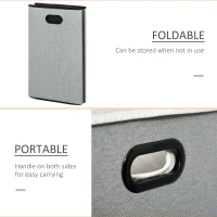 HOMCOM Linen Folding Laundry Basket, Hamper Bin with 2 Sections, Lid and Removable Liner and Handles, 115L Storage Capacity, Grey(m-4)