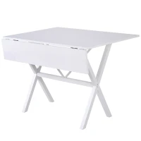 HOMCOM Dining Table Drop Leaf Metal Frame MDF Top Folding Expandable 6 Person White(m-1)