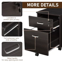 Vinsetto 2-Drawer Locking Office Filing Cabinet w/ 5 Wheels Rolling Storage Hanging Legal Letter Files Cupboard Home Organisation Black Wood Grain(m-7)