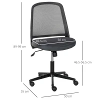 Vinsetto Swivel Mid Back Office Chair Mesh Fabric Computer Home Study Bedroom Conference Armless Leisure Chair with Wheels, Grey(m-3)