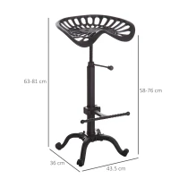 HOMCOM Vintage Industrial Metal Tractor Seat Bar Stool, Adjustable Cast Iron(m-3)