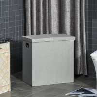 HOMCOM Linen Folding Laundry Basket, Hamper Bin with 2 Sections, Lid and Removable Liner and Handles, 115L Storage Capacity, Grey(m-10)