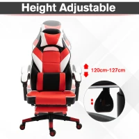 Vinsetto Cool & Stylish Gaming Chair Ergonomic Recliner w/ Thick Padding Footrest Neck & Back Pillow 5 Wheels Racing Swivel Height Adjustable Home Office Red(m-6)