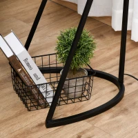 HOMCOM 165cm Unique Floor Lamp & Middle Wood Shelf Industrial Style Steel Frame Curved Base Home Office Lighting Storage Brown&Black(m-9)