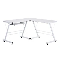 HOMCOM Office Gaming Desk L Shape Straight Corner Table Computer Work Station Laminated Sturdy w/ Keyboard Tray White(m-1)