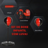 HOMCOM Punching Ball de Boxe para Crianças de +3 Anos com Altura Ajustável Luvas e Inflador Base 33x33x73-109cm Preto e Vermelho(m-6)