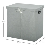 HOMCOM Linen Folding Laundry Basket, Hamper Bin with 2 Sections, Lid and Removable Liner and Handles, 115L Storage Capacity, Grey(m-3)