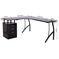 HOMCOM Corner Computer Desk Home Office L-Shaped  Study PC Table Furniture Writing Workstation (Black)(m-3)