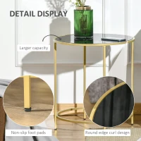 HOMCOM Round Side Table Morden Coffee Tables with Gold Metal Base, Table with Tempered Glass Tabletop, for Living Room, Bedroom, dining room(m-4)
