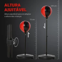 HOMCOM Punching Ball de Boxe para Crianças de +3 Anos com Altura Ajustável Luvas e Inflador Base 33x33x73-109cm Preto e Vermelho(m-5)