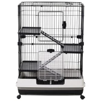 PawHut Metal Wire 3-Tier Small Guinea Pigs Hutches Rabbits Hutches Black/White(m-3)
