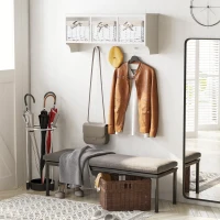 HOMCOM Entryway Coat Rack Wall Mounted Shelf w/Wicker Basket and Hooks (3 Baskets, White)(m-2)