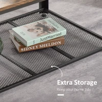 HOMCOM Coffee Table for Living Room, Industrial Centre Table with Mesh Shelf and Steel Frame, 2-tier Low Coffee Table, Rustic Brown(m-5)