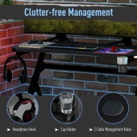 HOMCOM Gaming Desk with RGB LED Lights, Racing Style Computer Table with Carbon Fibre Surface, Cup Holder, Cable Management, Black(m-4)