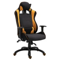 Vinsetto Stylish Racing Gaming Chair Yellow Panels Ergonomic Design 360° Swivel Adjustable Height Arms w/ Neck Back Pillow Home Gaming Seat Chair - Black&Yellow(m-1)