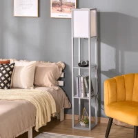 HOMCOM 3-Tier Floor Lamp, Floor Light with Storage Shelf, Reading Standing Lamp for Living Room, Bedroom, Kitchen, Dining Room, Office, Dorm, 160cm, Grey(m-13)