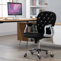 Vinsetto Office Chair Ergonomic 360° Swivel Diamante Tufted Home Work Velour Padded Base 5 Castor Wheels Black(m-2)