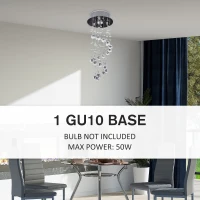 HOMCOM Metal Crystal Ceiling Light Chandelier Elegant Pendant Lamp Living Room Stairway Stairway Spiral Rain Drop Pendant Lamp Silver(m-5)