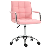Vinsetto Makeup Vanity Chair, PU Leather Mid Back Office Chair with Adjustable Height, Armrest and Rolling Wheels, Pink(m-10)