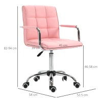 Vinsetto Makeup Vanity Chair, PU Leather Mid Back Office Chair with Adjustable Height, Armrest and Rolling Wheels, Pink(m-3)