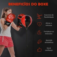 HOMCOM Punching Ball de Boxe para Crianças de +3 Anos com Altura Ajustável Luvas e Inflador Base 33x33x73-109cm Preto e Vermelho(m-8)