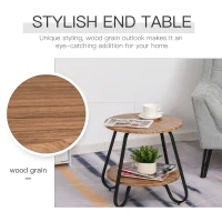 HOMCOM Retro Two-Tier Coffee Table w/ Curved Metal Frame Adjustable Feet Oak-Effect Round Tops Side End Home Furniture Stylish Living Room(m-4)