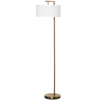 HOMCOM Floor Lamp, Modern Standing Light with Linen Lampshade, Round Base for Living Room, Bedroom, Dining Room, 153cm, Gold and White(m-12)