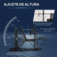 HOMCOM Banco de Musculação Multifuncional Banco de Pesos com Encosto Inclinável e Suporte de Barras com Altura Ajustável para Treinamento do Corpo Completo 187x140x117-136cm Preto(m-4)