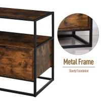 HOMCOM Industrial-Style Side Table w/ Drawer Open Shelf Steel Frame Large Base Two-Tone Retro Stylish Home Furniture Bedroom Living Room(m-6)