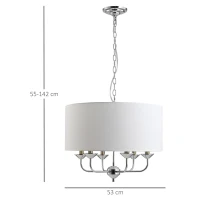 HOMCOM Modern Chandelier Candle Pendant Light Fabric Lampshades with Adjustable Hanging Chain for Living Room, Dining Room, Kitchen, White(m-3)