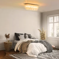 HOMCOM Modern Raindrop Crystal Chandelier, Round Rectangular hanging Ceiling Light, Linear Hanging Lighting with Stainless Steel Base, for Restaurant Kitchen Island Dining Room Hotel, Silver(m-10)