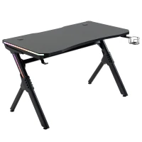 HOMCOM Gaming Desk with RGB LED Lights, Racing Style Computer Table with Carbon Fibre Surface, Cup Holder, Cable Management, Black(m-2)