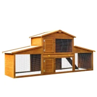 PawHut Small Animal Deluxe XXL Fir Wood 2-Tier Guinea Pigs Hutches Natural Wood Tone(m-11)