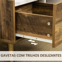 HOMCOM Mesa de Centro para Sala de Estar com Gaveta e Prateleira Aberta Mesa de Centro Estilo Industrial com Bancada com Efeito de Mármore e Pés de Madeira Elevados 80x45x40,5cm Marrom Rústico e Branco(m-6)