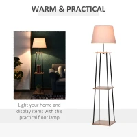 HOMCOM Metal Floor Lamp w/ 2-Tier Shelves Foot Switch Modern Stylish E27 Lampshade Base Functional Duo Design(m-4)
