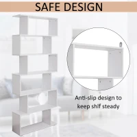 HOMCOM S Shape Wooden 6-tier Bookshelf Open Concept Bookcase Storage Display Unit for Home Office Living Room, White(m-5)