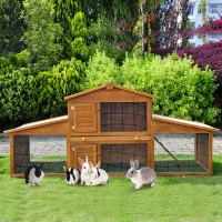 PawHut Small Animal Deluxe XXL Fir Wood 2-Tier Guinea Pigs Hutches Natural Wood Tone(m-2)