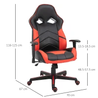Vinsetto Ergonomic PU Leather Gaming Chair Stylish Red Panel Swivel w/ 5 Wheels Adjustable Height Armrests Home Office Chair Comfortable Black&Red(m-3)