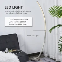 HOMCOM Aluminium Arc Floor Lamp, Futuristic Indoor Standing LED Light Home Ambience w/ Round Base Foot Switch, Living Room Bedroom Office Lounge, Silver Tone(m-5)