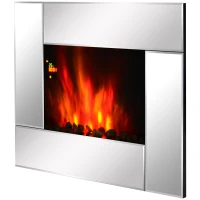 HOMCOM 1800W Wall Mounted Electric Fireplace Heater 7 Coloured LED Light Fire Glass Screen with Pebble Effect & Remote Control(m-10)