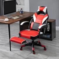 Vinsetto Cool & Stylish Gaming Chair Ergonomic Recliner w/ Thick Padding Footrest Neck & Back Pillow 5 Wheels Racing Swivel Height Adjustable Home Office Red(m-12)